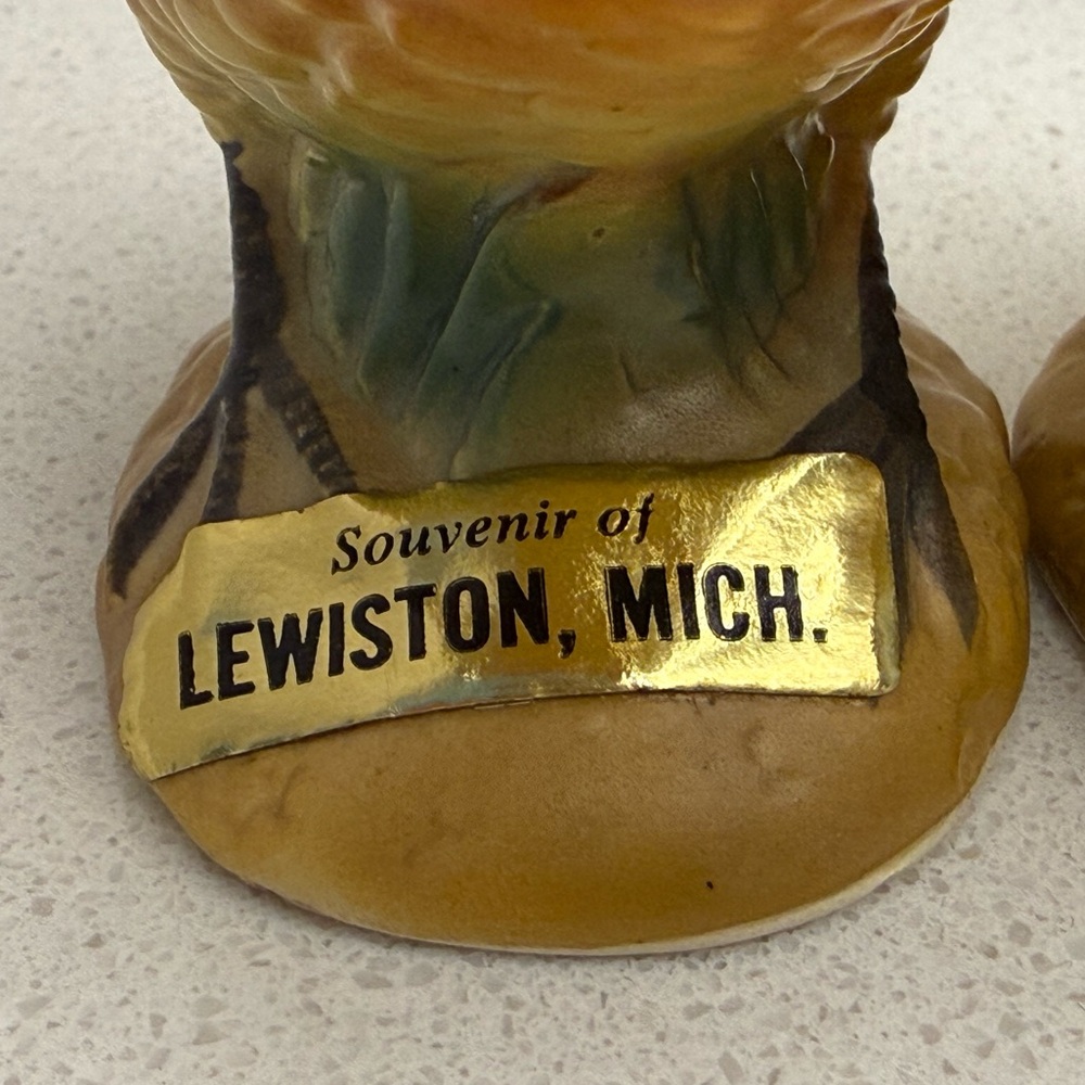 Vintage Salt & Pepper Shakers Souvenir Lewiston Michigan Quails Pair of Birds - Picture 6 of 13
